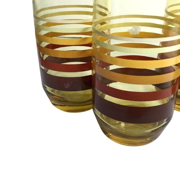 ANCHOR HOCKING VTG Striped Cooler Glasses Set 4 w/ Box 16oz NOS USA Barware MCM - Picture 12 of 12